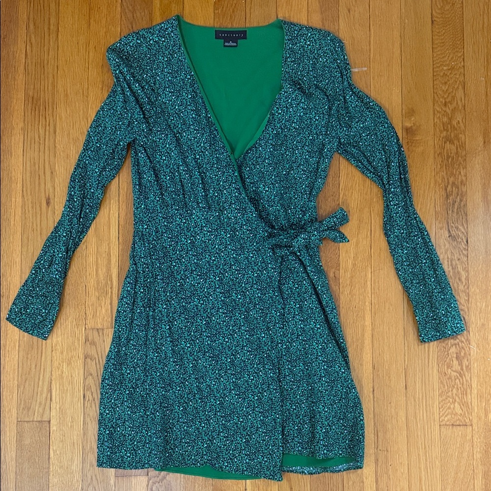 Sanctuary Teal Long Sleeve Wrap Dress